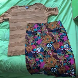 LulaRoe outfit size L GREAT FALL COLORS Top and skirt great for the office Comfy